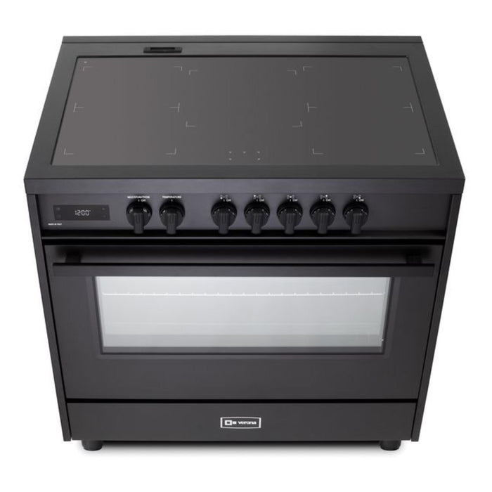 Verona Ultima Midnight 36-Inch Freestanding Full Black Induction Range With 5 EGO Burners, 5.0 Cu. Ft. European Convection Oven High Performance Italian Design