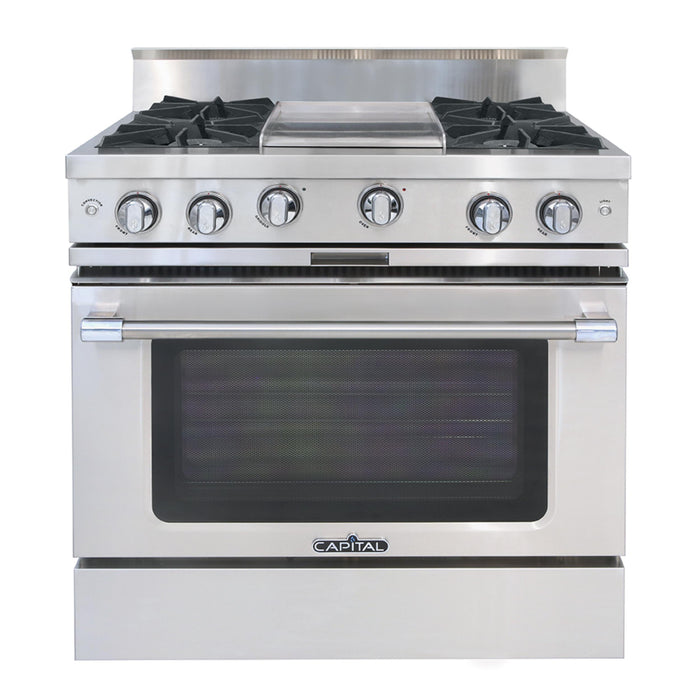 Capital Precision Series 36-Inch 3-25K BTU 4 Burner & Griddle Single Door Classic Chef Range