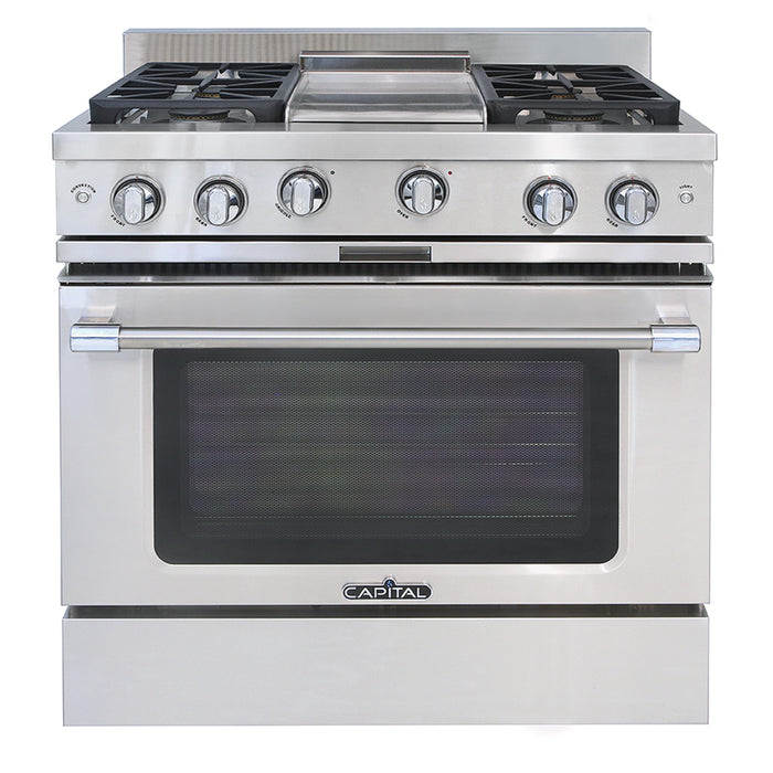 Capital Precision Series 36-Inch High BTU 4 Burner & Griddle Single Door Classic Chef Range