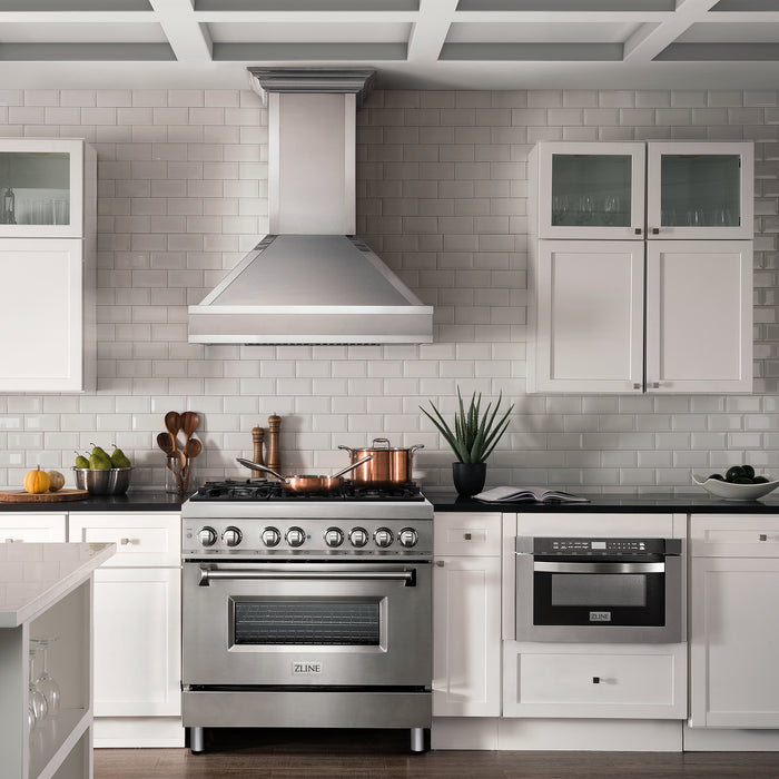 ZLINE 36" Dual Fuel Range with 6 Burner Gas Cooktop and Electric Convection Oven in Black Stainless Steel 4.6 cu. ft