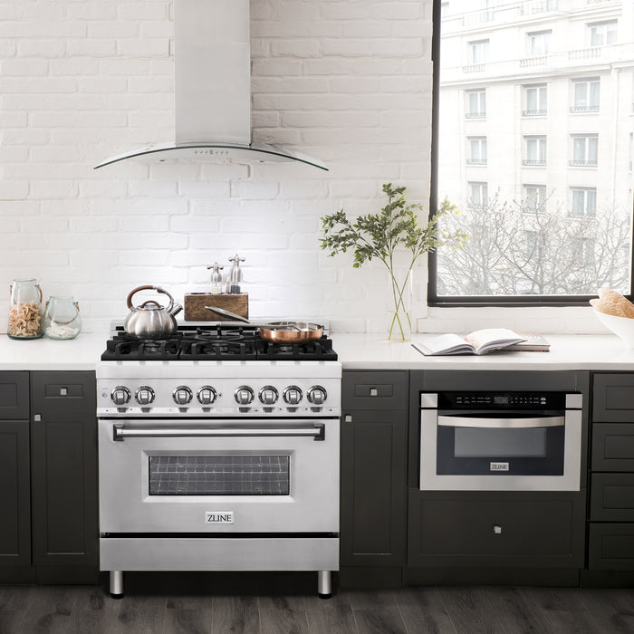ZLINE 36" Dual Fuel Range with 6 Burner Gas Cooktop and Electric Convection Oven in Black Stainless Steel 4.6 cu. ft