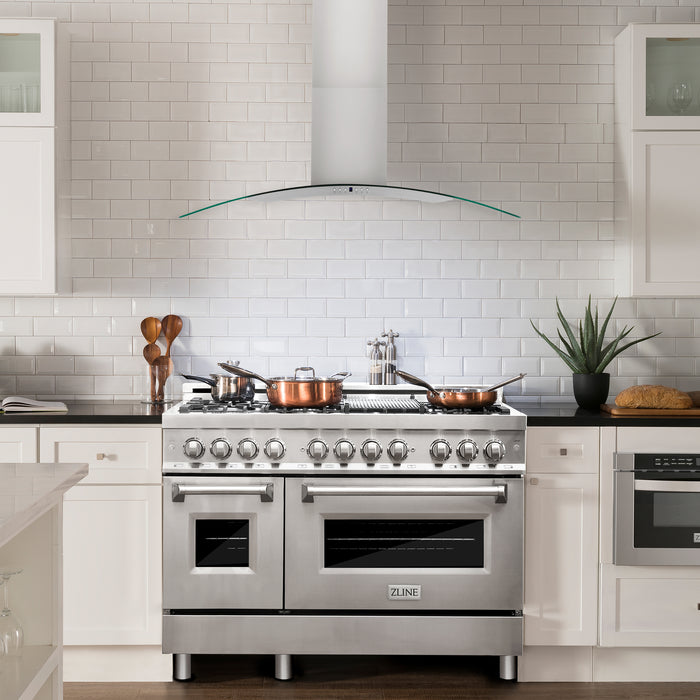 ZLINE 48" Convertible Vent Convertible Vent Wall Mount Range Hood in Stainless Steel & Glass