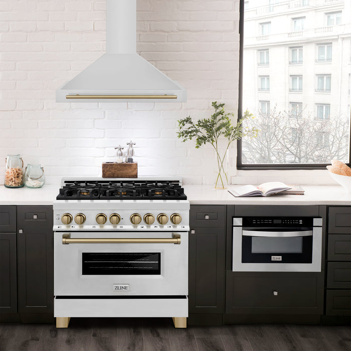 ZLINE 36" Autograph Edition Convertible Stainless Steel Range Hood with Stainless Steel Shell and Champagne Bronze Accents