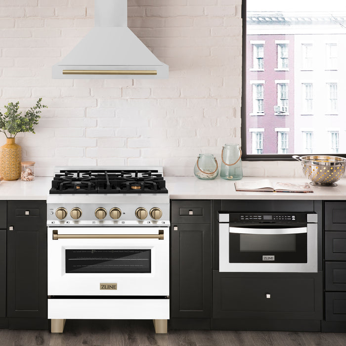 ZLINE 30" Autograph Edition Convertible Stainless Steel Range Hood with Stainless Steel Shell and Champagne Bronze Accents