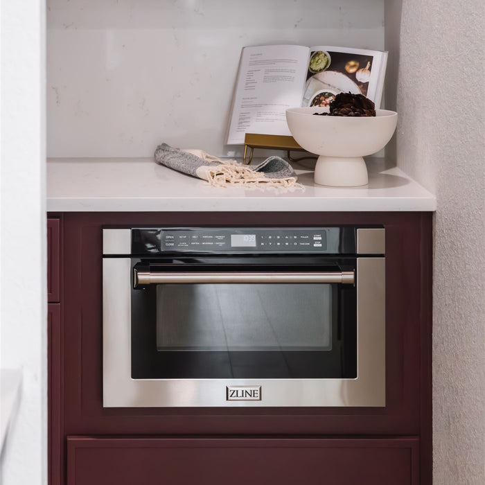 ZLINE 24" Built-in Microwave Drawer with Traditional Handle in Stainless Steel