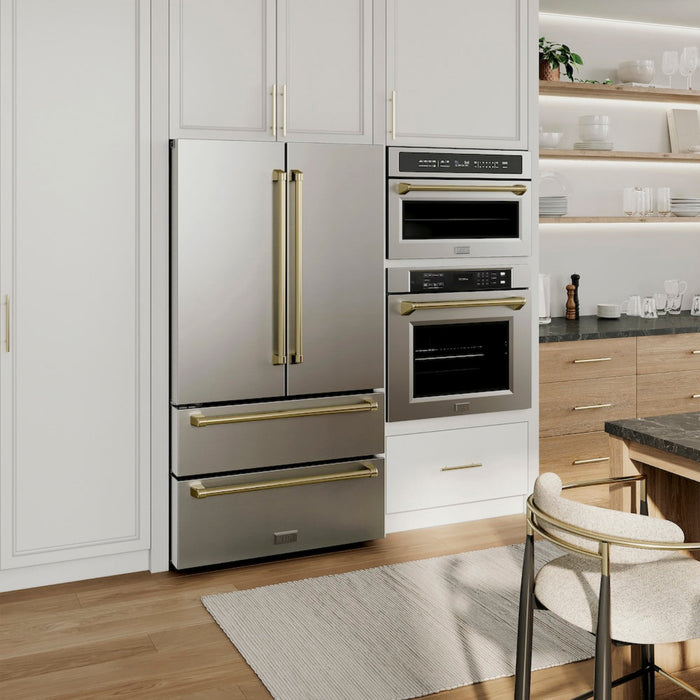 ZLINE 30" Autograph Edition Professional True Convection Single Wall Oven with Air Fry and Self Clean in Stainless Steel with Champagne Bronze Handle