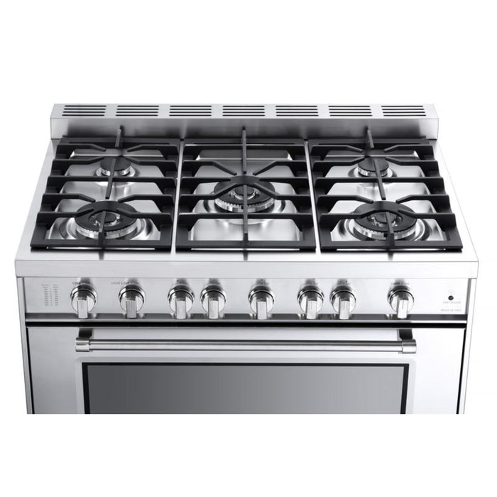 Verona Prestige 36-Inch Freestanding Stainless Steel Gas Range with 5 Sealed Burners, 4.0 Cu. Ft. Convection Oven, and Pro-Style Design