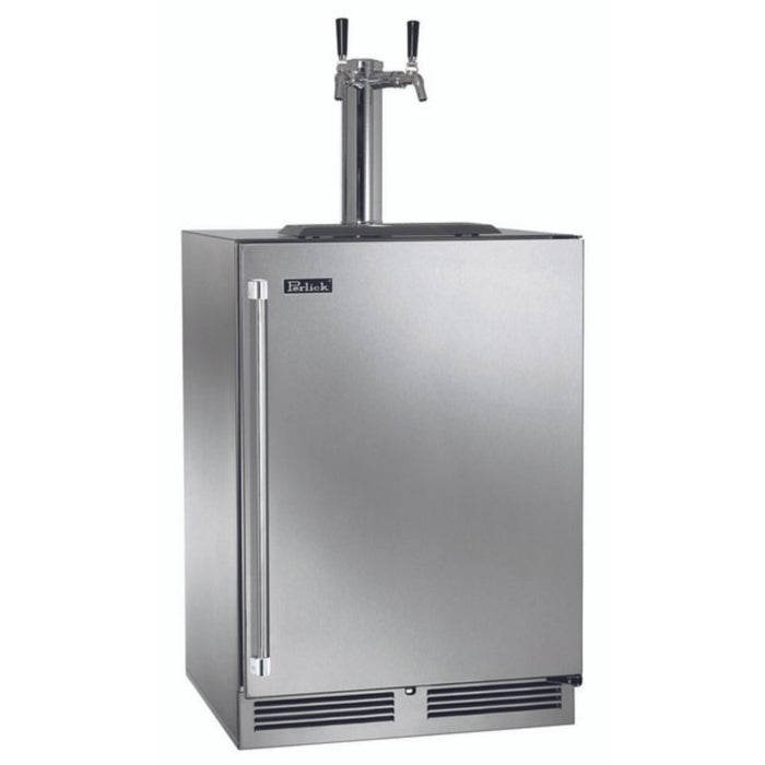 Perlick Signature Series 24" Indoor Dual-Tap Beer Dispenser, Stainless Steel Solid Door