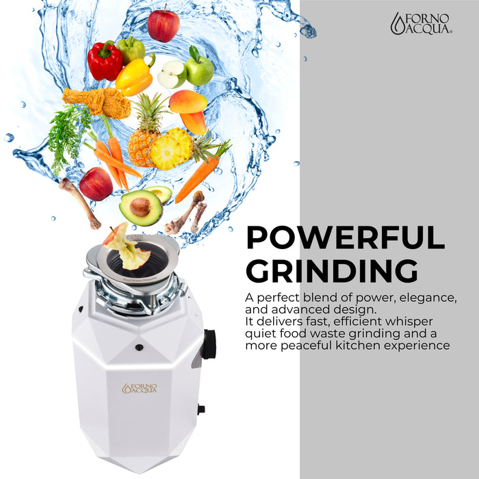 FORNO ACQUA BrightDIAMOND Moonstone 3/4HP Super Quiet Garbage Disposal Corded with Motion Sensor Cabinet Light & Pre-Wired Air Switch