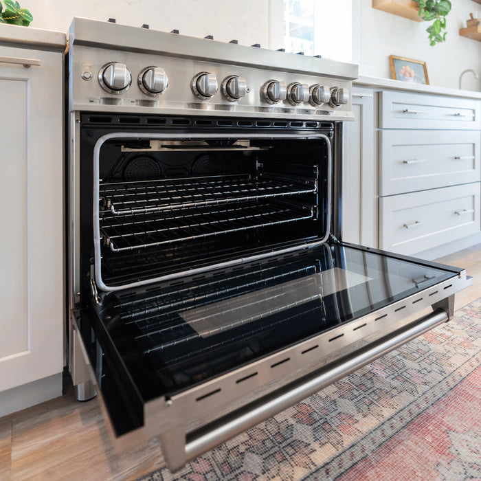 ZLINE 36" Dual Fuel Range with 6 Burner Gas Cooktop and Electric Convection Oven in Black Stainless Steel 4.6 cu. ft