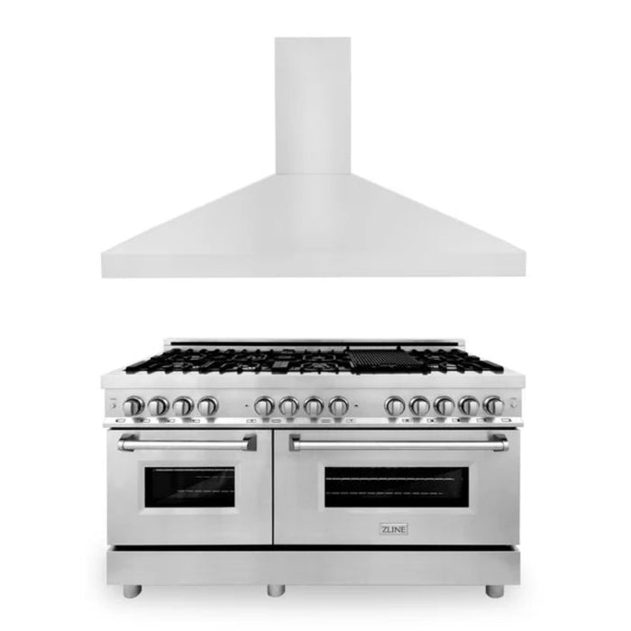 ZLINE 2-Piece Kitchen Package: Stainless Steel Dual Fuel Range and Convertible Vent Range Hood