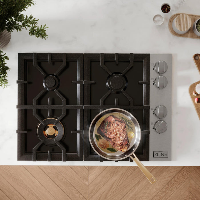 ZLINE Gas Cooktops with Brass Burners & Black Porcelain – 30" & 36"