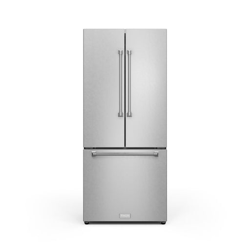 Stainless steel refrigerator on a white background