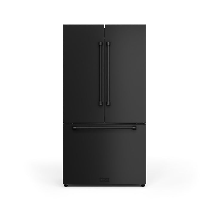 Black refrigerator on a white background