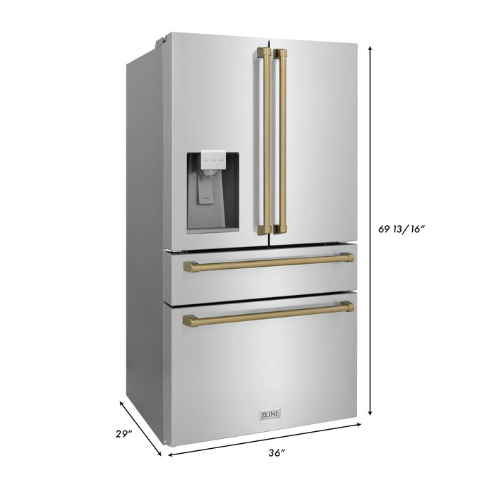 ZLINE 21.6 cu.ft.  Autograph Edition Counter-Depth French Door Refrigerator in Fingerprint-Resistant Stainless Steel with Champagne Bronze Handles, 21.6 cu. ft.