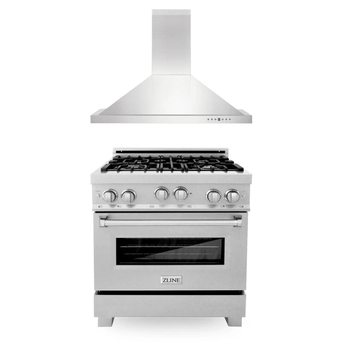 ZLINE Kitchen Package with DuraSnow Gas Range and Convertible Vent Range Hood (30", 36")