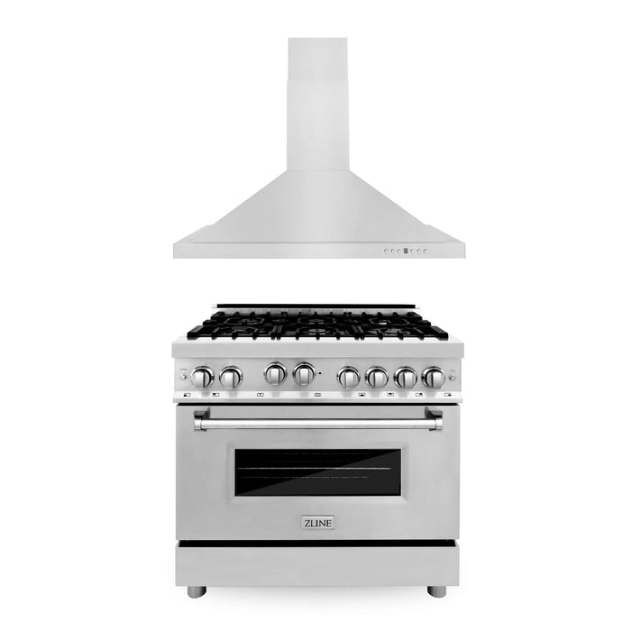 ZLINE 30" & 36" Kitchen Package with Stainless Steel Gas Range and Convertible Vent Range Hood.