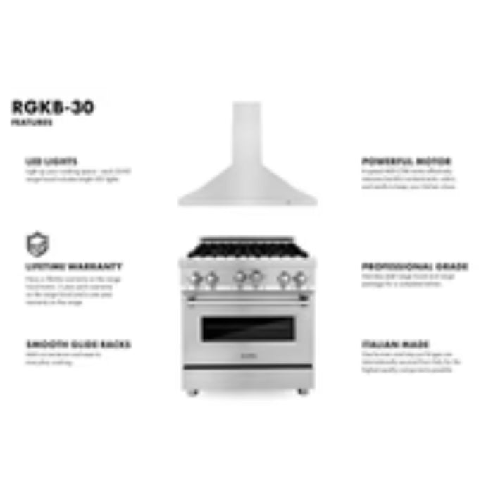 ZLINE 30" & 36" Kitchen Package with Stainless Steel Gas Range and Convertible Vent Range Hood.