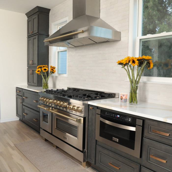 ZLINE 48" Autograph Edition Stainless Steel Range Hood with Stainless Steel Shell and Champagne Bronze Handle