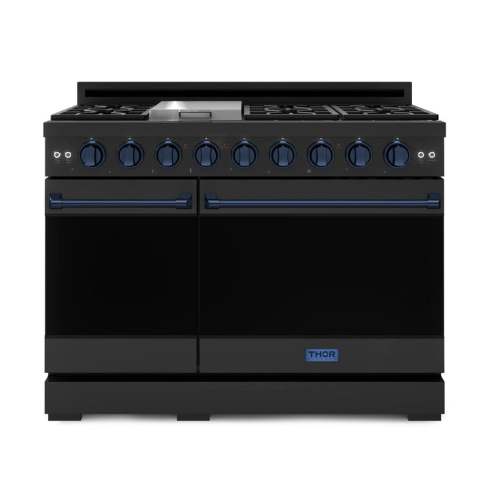 Thor Kitchen RSG48EBLP 48 Inch Professional Liquid Propane Gas Range with 7 Burners and Dual Oven in Matte Black – Gordon Ramsay Series