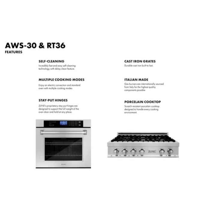 ZLINE 2-Piece Kitchen Packages – 30", 36", and 48" Dual Fuel Rangetop with 30" Wall Oven