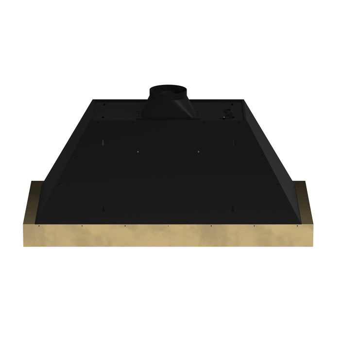 Forno Vittorio 48-Inch Wall Mount Range Hood, Black with Antique Brass Trim, 424 CFM Airflow, Dishwasher-Safe Baffle Filters, Remote Control, 3-Speed Fan, Bright LED Lighting.