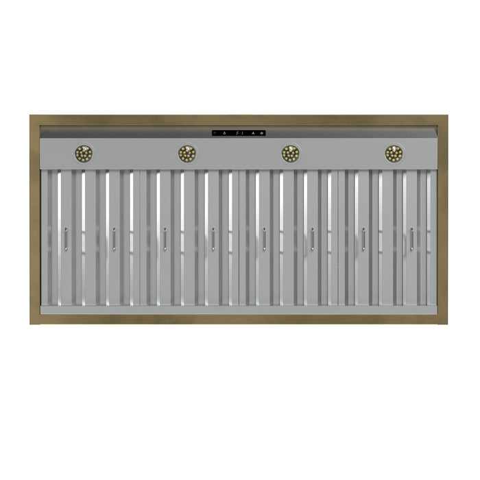 Forno Vittorio 48-Inch Wall Mount Range Hood, White with Antique Brass Trim, 424 CFM Airflow, Dishwasher-Safe Baffle Filters, Remote Control, 3-Speed Fan, Bright LED Lighting