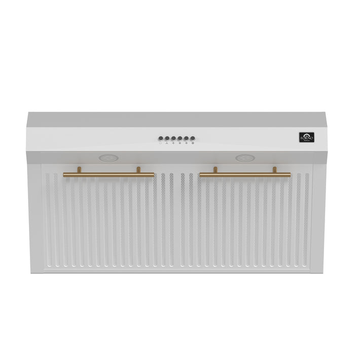 Forno Bari Espresso 30-Inch Under Cabinet Range Hood, White, 600 CFM, LED Lighting, Dishwasher-Safe Baffle Filters, 3-Speed Fan Control