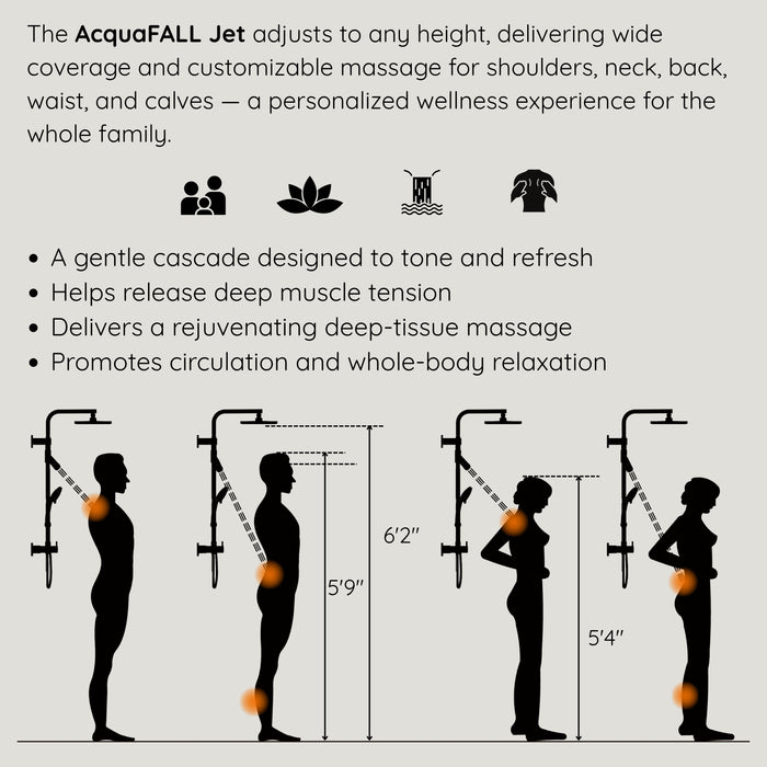 Forno Acqua AcquaFALL Shower, Polished Stainless Steel Finish, Overhead Rainfall Shower, Handheld Shower Head, Body Jets, 2.5 GPM Flow Rate