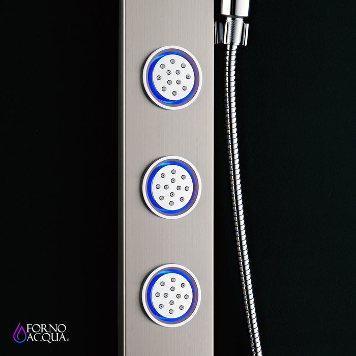 Forno Acqua AcquaSpa Shower Panel with SensoTemp, Stainless Steel, Overhead Rainfall Shower, Handheld Shower Head, Body Jets, 2.5 GPM Flow Rate