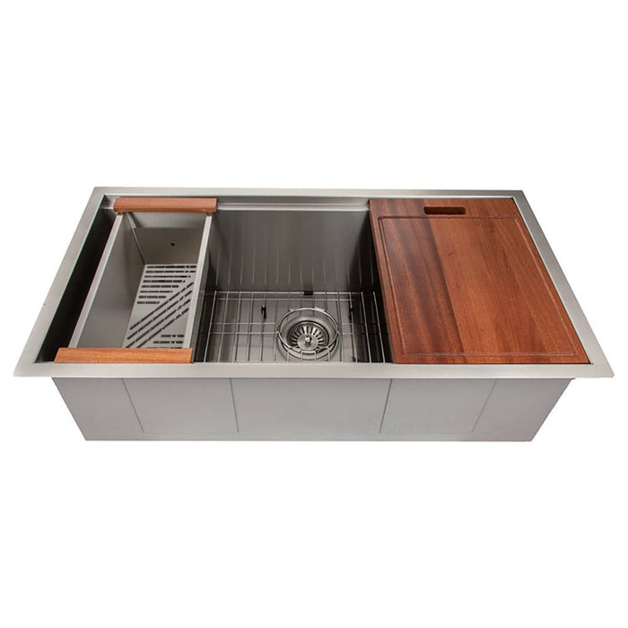 ZLINE 33" Garmisch Undermount Single Bowl Stainless Steel Kitchen Sink with Bottom Grid and Accessories (