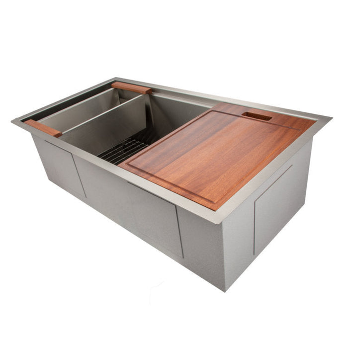 ZLINE 33" Garmisch Undermount Single Bowl Stainless Steel Kitchen Sink with Bottom Grid and Accessories (