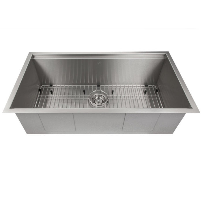ZLINE 33" Garmisch Undermount Single Bowl Stainless Steel Kitchen Sink with Bottom Grid and Accessories (