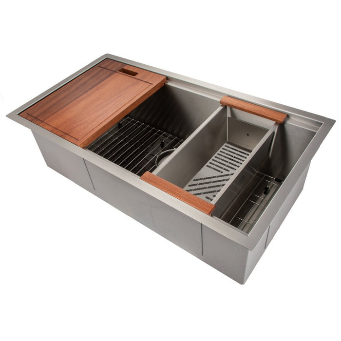ZLINE 33" Garmisch Undermount Single Bowl Stainless Steel Kitchen Sink with Bottom Grid and Accessories (