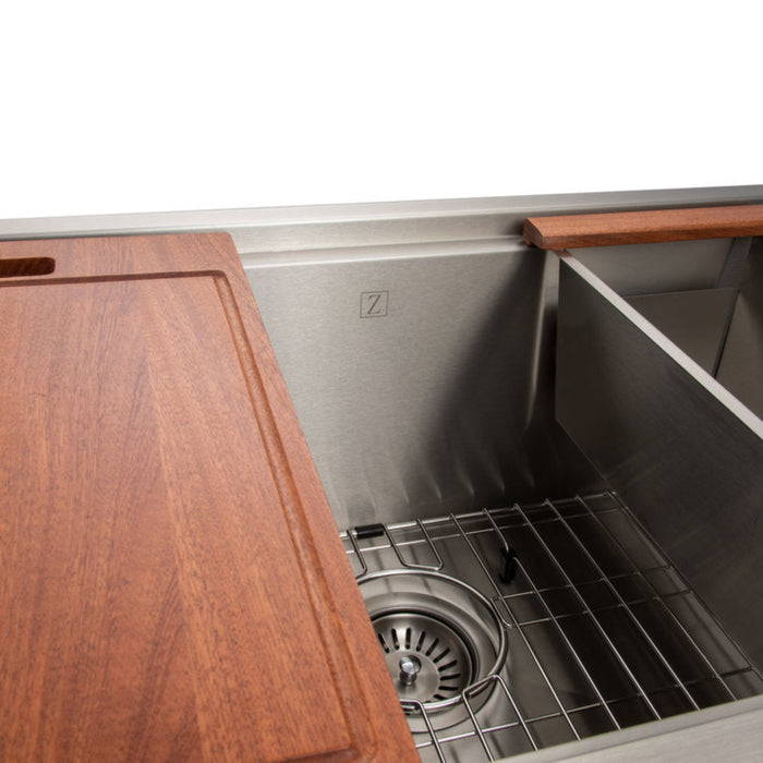 ZLINE 33" Garmisch Undermount Single Bowl Stainless Steel Kitchen Sink with Bottom Grid and Accessories (