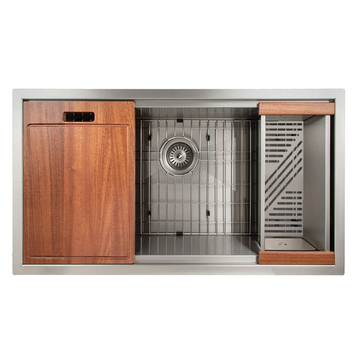 ZLINE 33" Garmisch Undermount Single Bowl Stainless Steel Kitchen Sink with Bottom Grid and Accessories (