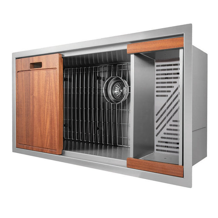 ZLINE 33" Garmisch Undermount Single Bowl Stainless Steel Kitchen Sink with Bottom Grid and Accessories (
