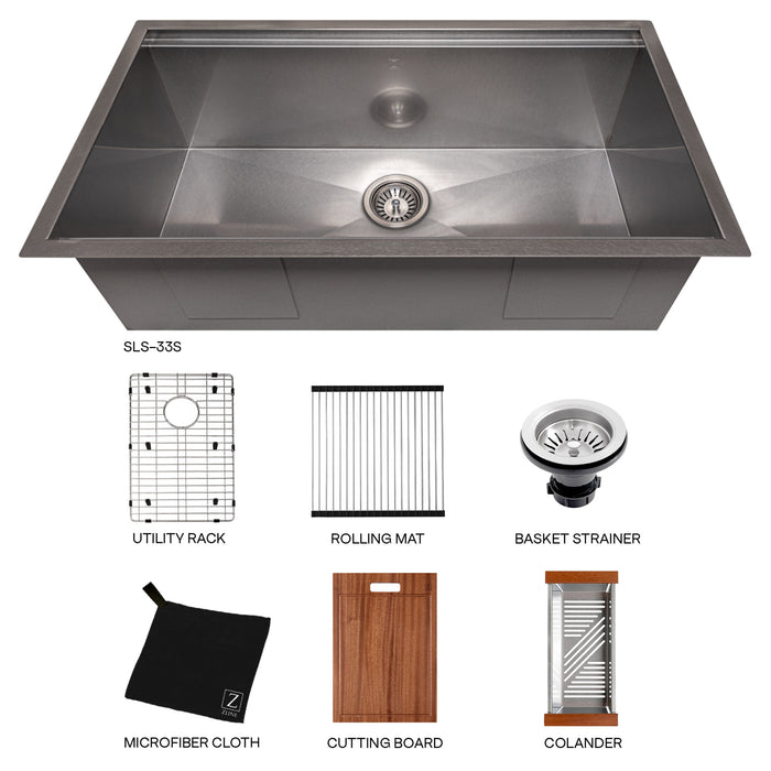 ZLINE 33" Garmisch Undermount Single Bowl Kitchen Sink with Bottom Grid and Accessories