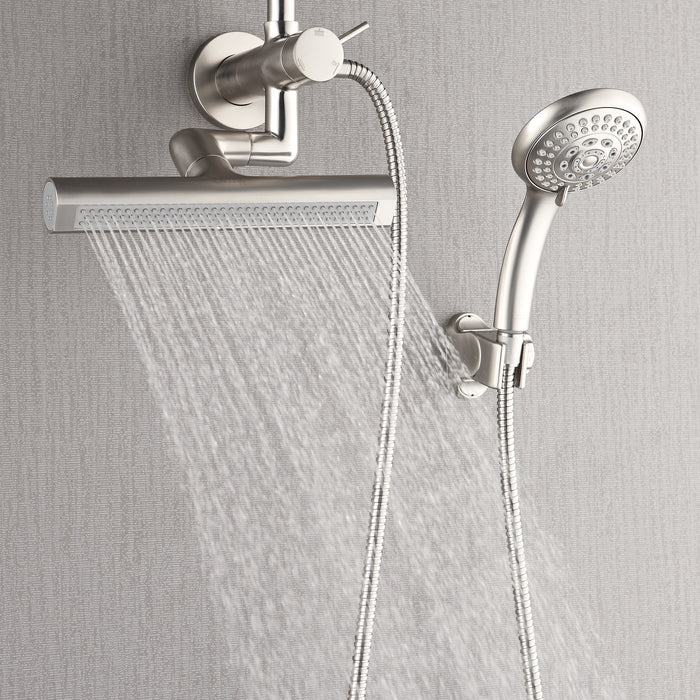 Forno Acqua AcquaFALL Mini 8 Inch Shower Head, Brushed Nickel Finish, Overhead Rainfall Shower, Handheld Shower Head, Body Jets, 2.5 GPM Flow Rate