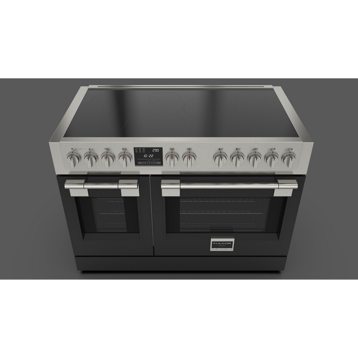 Fulgor Milano Sofia Pro 48-Inch Freestanding Induction Range, 600 Series, 7 Quantum Induction Burners (5 Zones + 2-Zone Bridge), 30-Inch Primary Oven, 18-Inch Companion Oven, Self-Clean, Soft-Close Door
