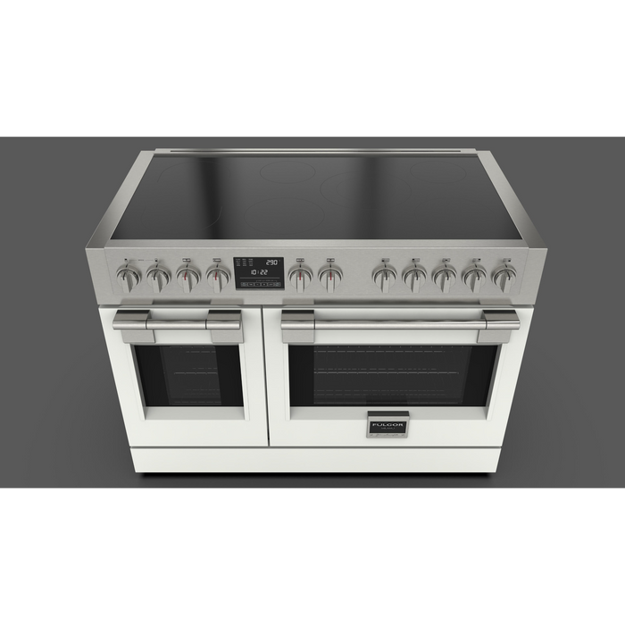 Fulgor Milano Sofia Pro 48-Inch Freestanding Induction Range, 600 Series, 7 Quantum Induction Burners (5 Zones + 2-Zone Bridge), 30-Inch Primary Oven, 18-Inch Companion Oven, Self-Clean, Soft-Close Door