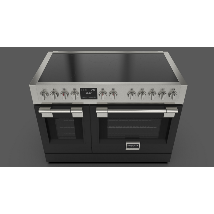 Fulgor Milano Sofia Pro 48-Inch Freestanding Induction Range, 600 Series, 7 Quantum Induction Burners (5 Zones + 2-Zone Bridge), 30-Inch Primary Oven, 18-Inch Companion Oven, Self-Clean, Soft-Close Door