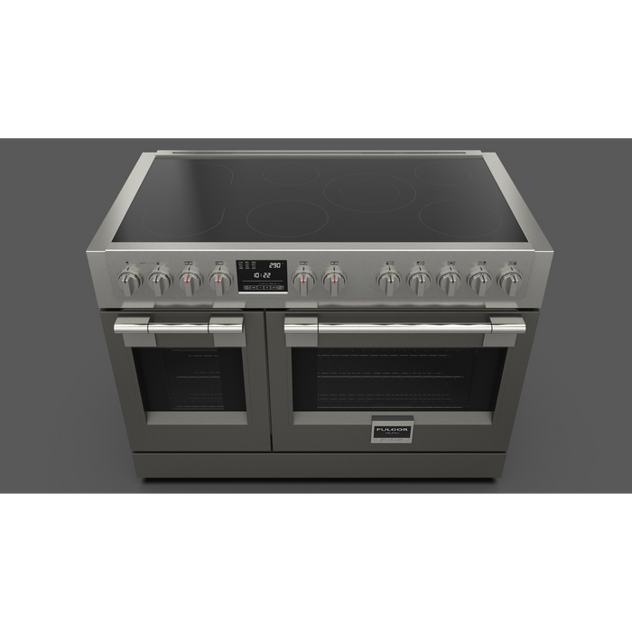 Fulgor Milano Sofia Pro 48-Inch Freestanding Induction Range, 600 Series, 7 Quantum Induction Burners (5 Zones + 2-Zone Bridge), 30-Inch Primary Oven, 18-Inch Companion Oven, Self-Clean, Soft-Close Door