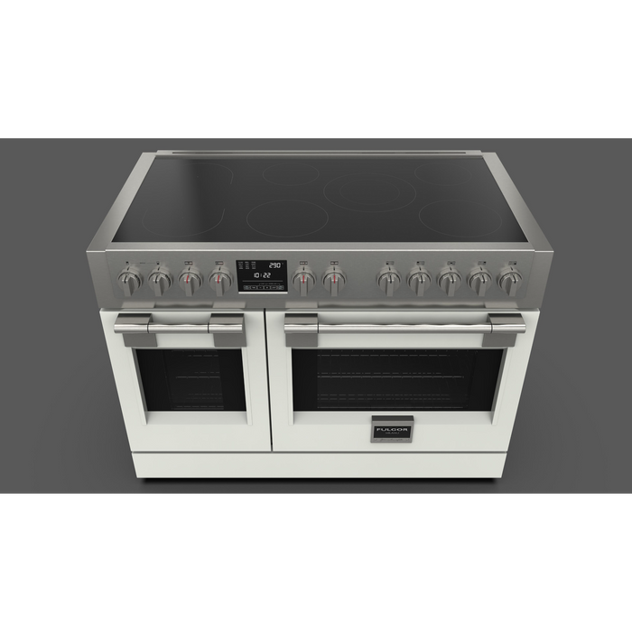 Fulgor Milano Sofia Pro 48-Inch Freestanding Induction Range, 600 Series, 7 Quantum Induction Burners (5 Zones + 2-Zone Bridge), 30-Inch Primary Oven, 18-Inch Companion Oven, Self-Clean, Soft-Close Door
