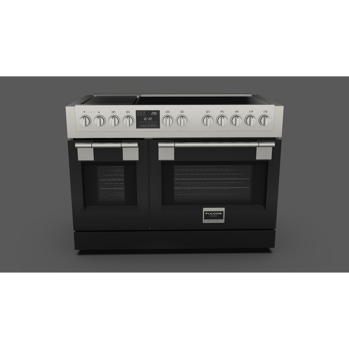 Fulgor Milano Sofia Pro 48-Inch Freestanding Induction Range, 600 Series, 5 Quantum Induction Burners, 2-Zone Quantum Induction Trilaminate Griddle, 30-Inch Primary Oven, 18-Inch Companion Oven, Self-Clean, Soft-Close Door