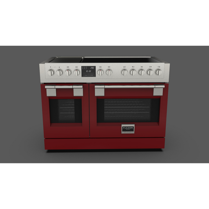 Fulgor Milano Sofia Pro 48-Inch Freestanding Induction Range, 600 Series, 5 Quantum Induction Burners, 2-Zone Quantum Induction Trilaminate Griddle, 30-Inch Primary Oven, 18-Inch Companion Oven, Self-Clean, Soft-Close Door
