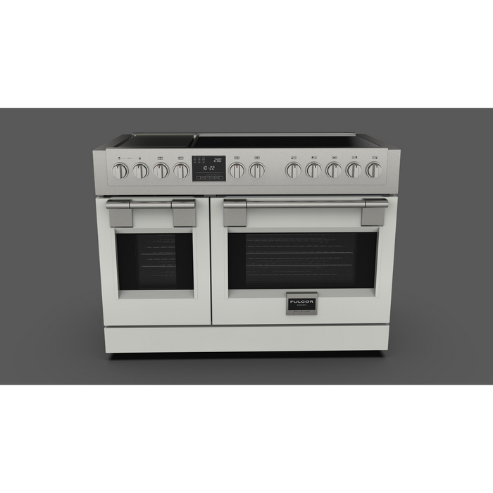 Fulgor Milano Sofia Pro 48-Inch Freestanding Induction Range, 600 Series, 5 Quantum Induction Burners, 2-Zone Quantum Induction Trilaminate Griddle, 30-Inch Primary Oven, 18-Inch Companion Oven, Self-Clean, Soft-Close Door
