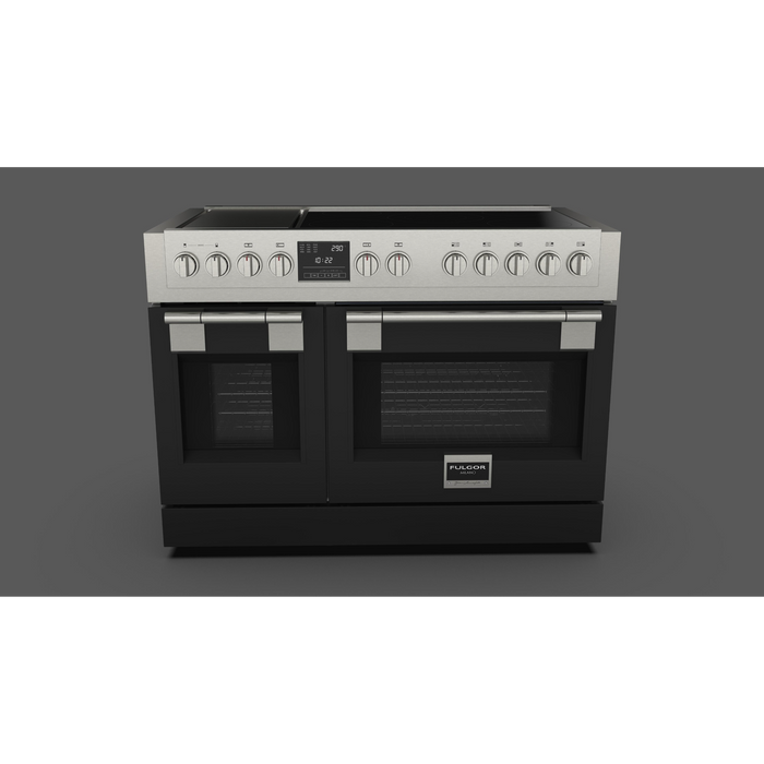 Fulgor Milano Sofia Pro 48-Inch Freestanding Induction Range, 600 Series, 5 Quantum Induction Burners, 2-Zone Quantum Induction Trilaminate Griddle, 30-Inch Primary Oven, 18-Inch Companion Oven, Self-Clean, Soft-Close Door