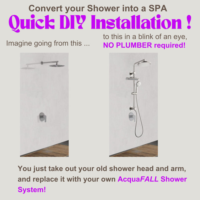 Forno Acqua AcquaFALL Shower, Polished Stainless Steel Finish, Overhead Rainfall Shower, Handheld Shower Head, Body Jets, 2.5 GPM Flow Rate