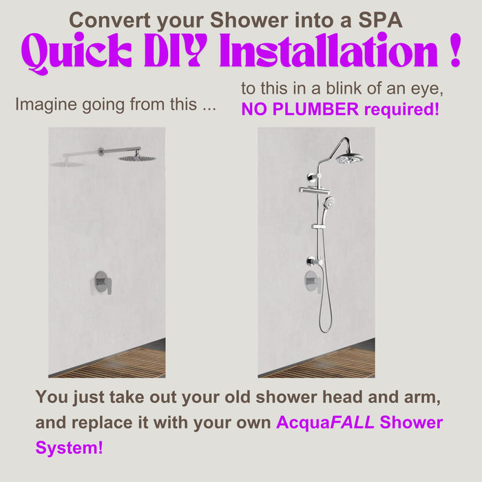 Forno Acqua AcquaFALL Shower, Polished Stainless Steel Finish, Overhead Rainfall Shower, 7 Way Diverter, Handheld Shower Head, Body Jets, 2.5 GPM Flow Rate